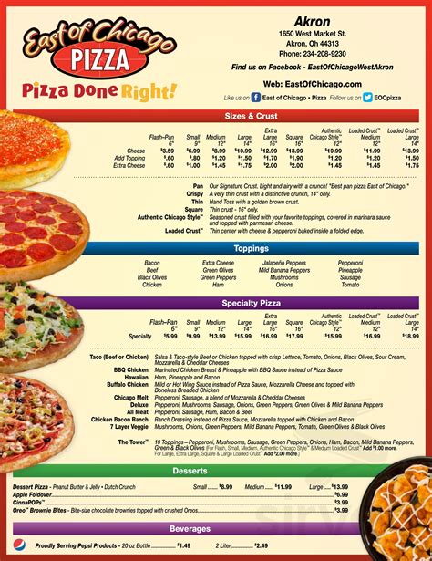 East Of Chicago Pizza Menu With Prices
